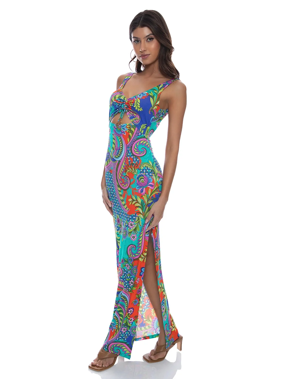 Drawstring Peek-A-Boo Maxi Dress