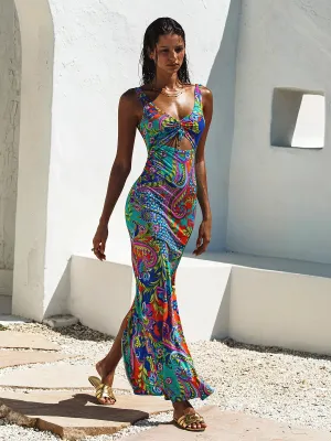 Drawstring Peek-A-Boo Maxi Dress