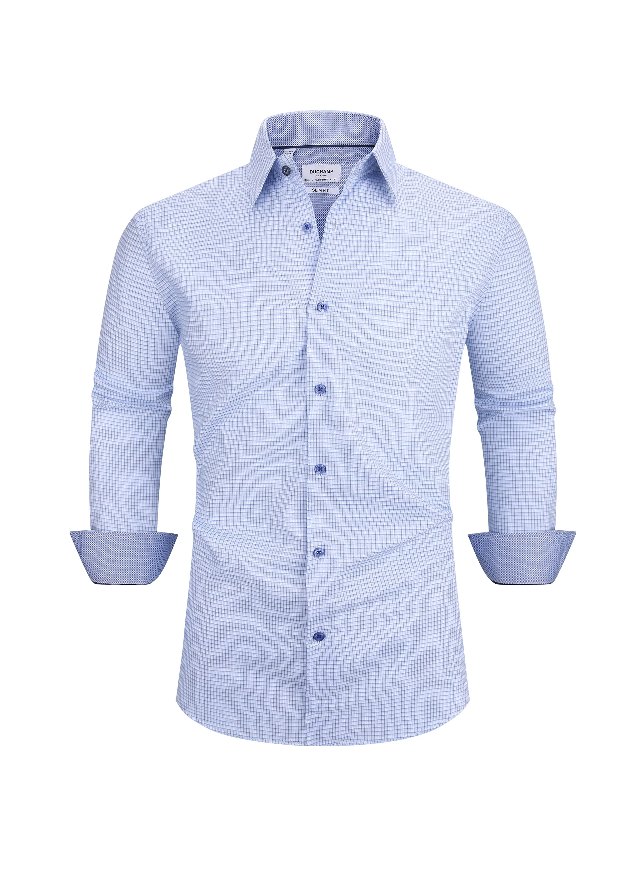 Duchamp London Blue Mini Check Dress Shirt