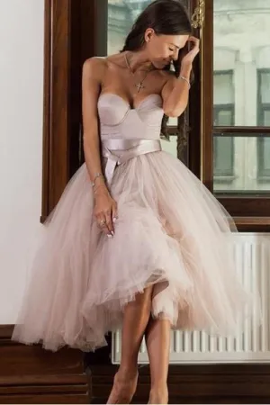 Dusty Pink Tulle Homecoming Dresses Season Sweetheart Dance Gown