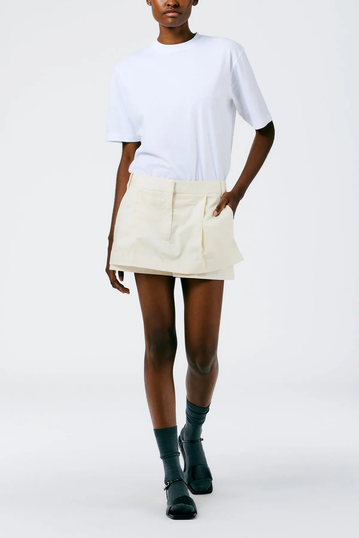 Eco Poplin Double Layer Mini Skirt in Cream