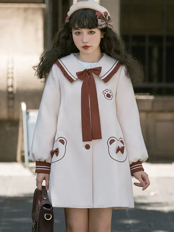 Ecru White Lolita Coats Ruffles Bows Polyester Bow Color Block Fall Lolita Outwears