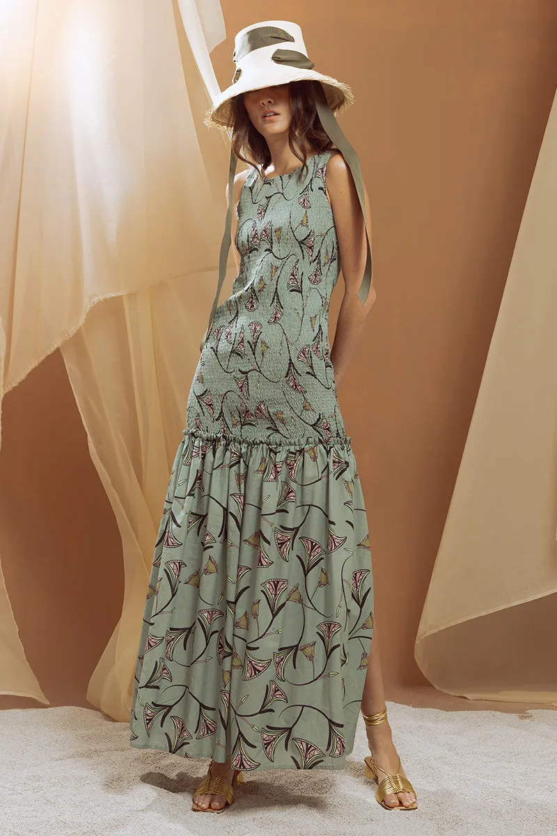 Elasticized Bodice Maxi Dress