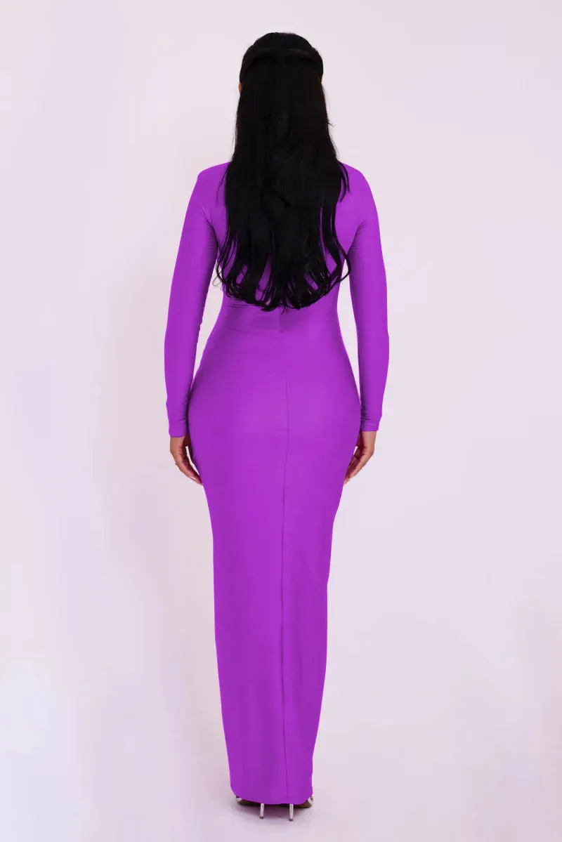 Elegant Black Cutout Long-Sleeve Evening Gown Hollow Out Maxi Dress