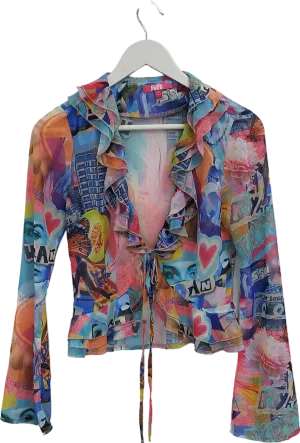 Elsie & Fred Multicoloured Graphic Print Chiffon Shirt UK XXS