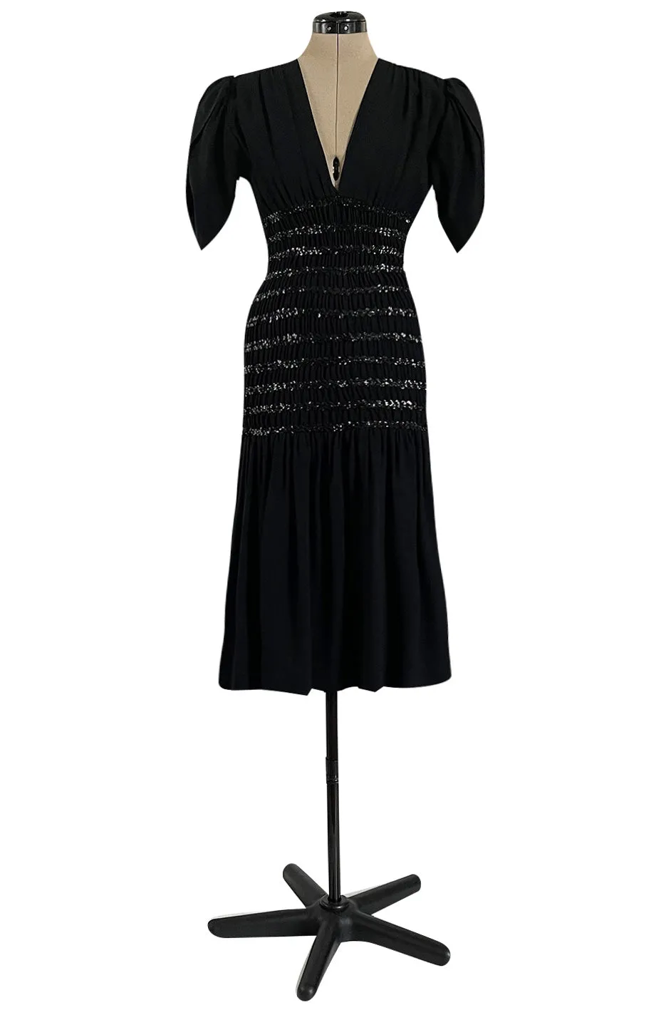 Fall 1983 Yves Saint Laurent Ad Campaign Black Silk Crepe Dress w Sequin Detailing