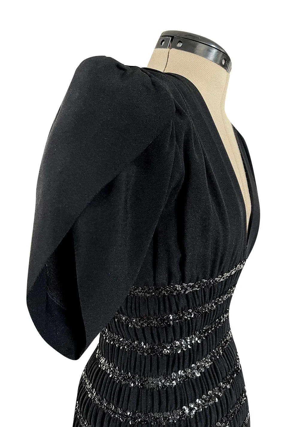 Fall 1983 Yves Saint Laurent Ad Campaign Black Silk Crepe Dress w Sequin Detailing
