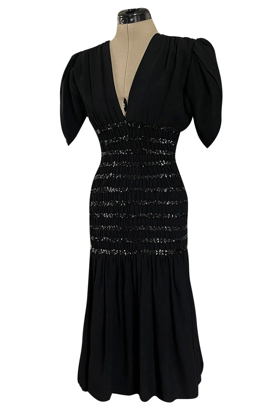 Fall 1983 Yves Saint Laurent Ad Campaign Black Silk Crepe Dress w Sequin Detailing