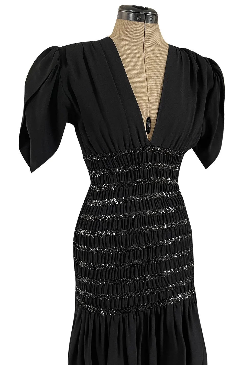 Fall 1983 Yves Saint Laurent Ad Campaign Black Silk Crepe Dress w Sequin Detailing