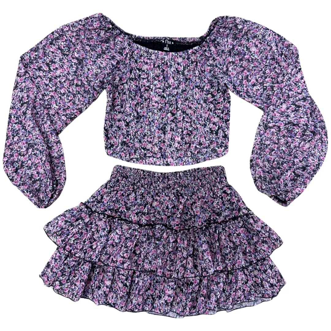 FBZ Purple Floral Chiffon Top