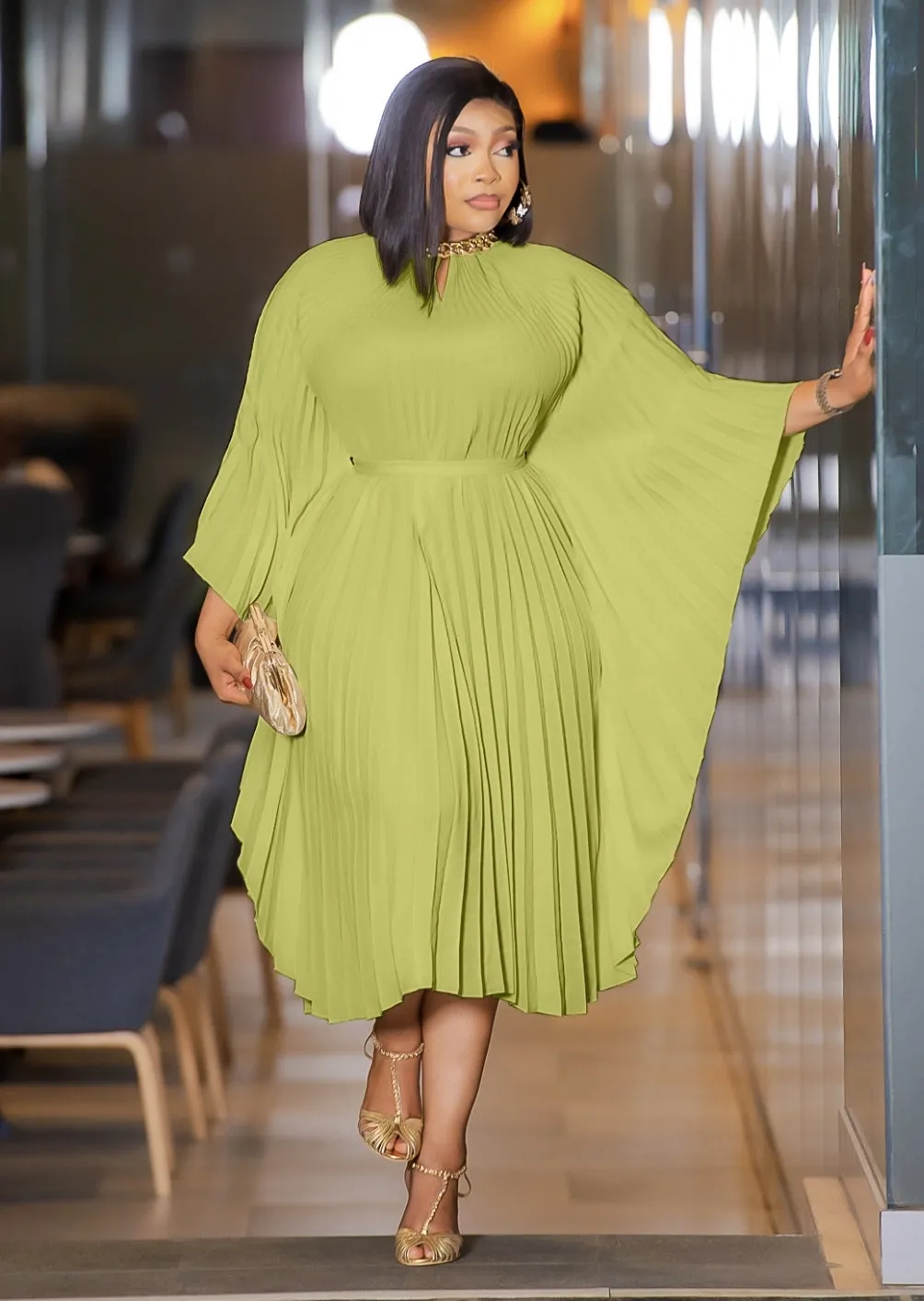 FINAL SALE! Zarina- NO BELT OR BELT HOLE!!! FINAL SALE! SOLD AS IS! Pleats Kaftan Maxi Dress (CLEARANCE OUTLET! Final Sale/No Return/No Exchange!)
