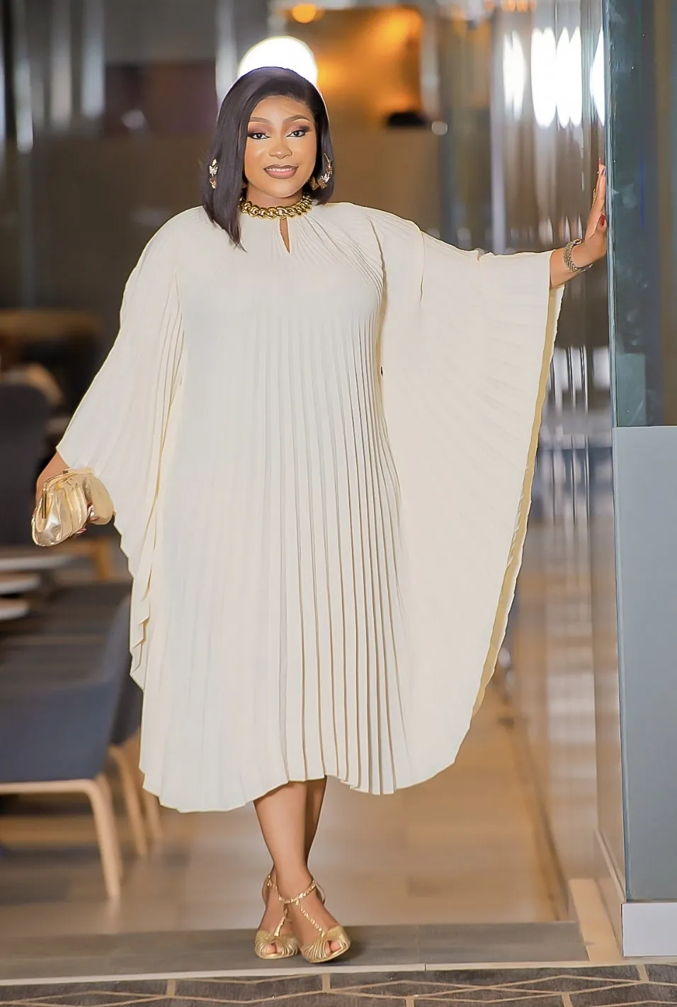 FINAL SALE! Zarina- NO BELT OR BELT HOLE!!! FINAL SALE! SOLD AS IS! Pleats Kaftan Maxi Dress (CLEARANCE OUTLET! Final Sale/No Return/No Exchange!)