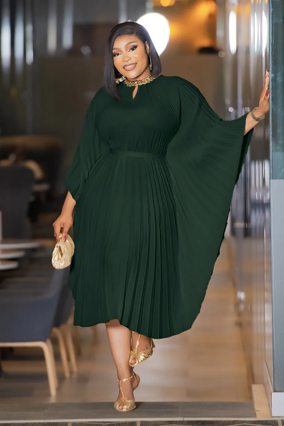 FINAL SALE! Zarina- NO BELT OR BELT HOLE!!! FINAL SALE! SOLD AS IS! Pleats Kaftan Maxi Dress (CLEARANCE OUTLET! Final Sale/No Return/No Exchange!)