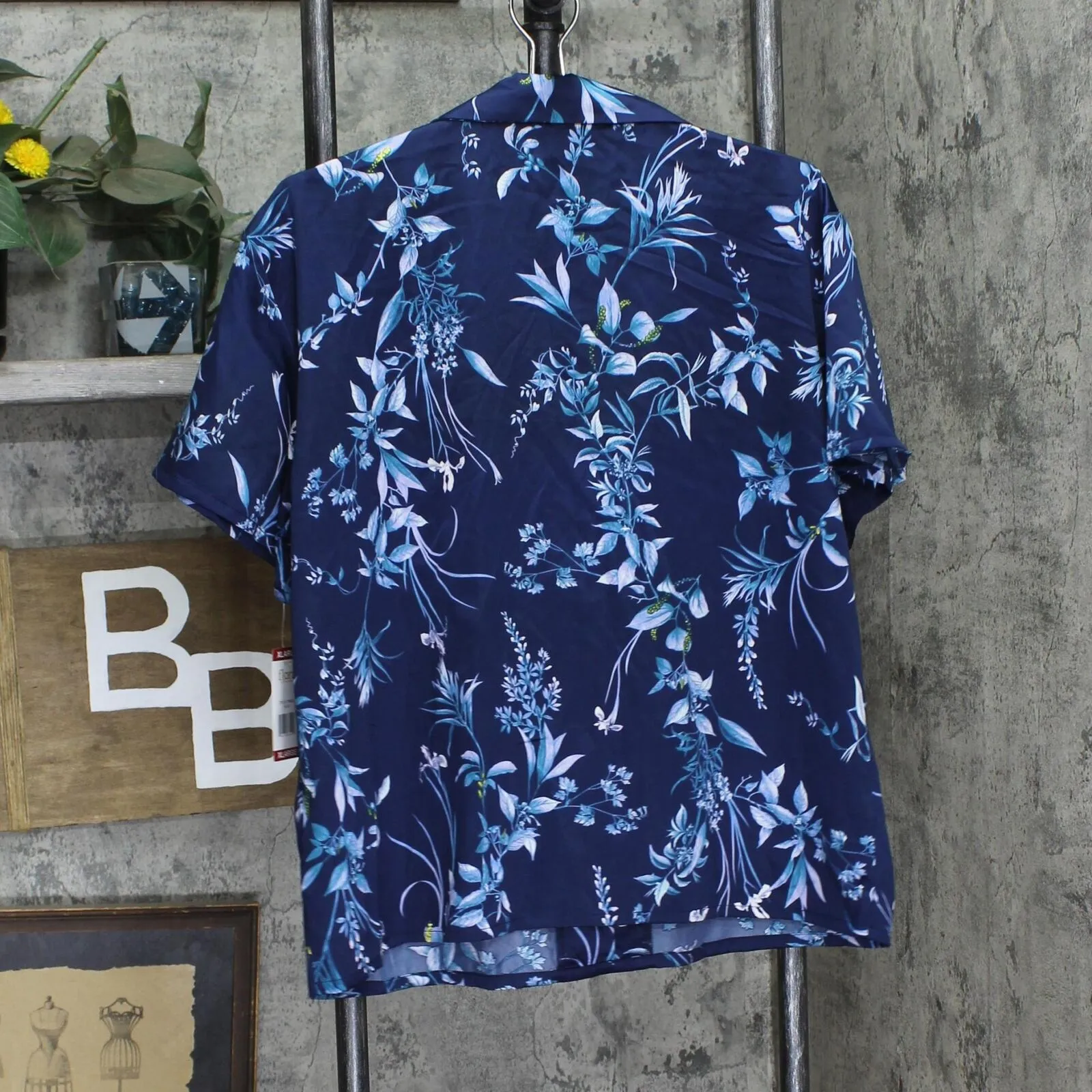 Flora by Flora Nikrooz Womens Satin Notch Collar Short Sleeve Pajama Top Blue XL