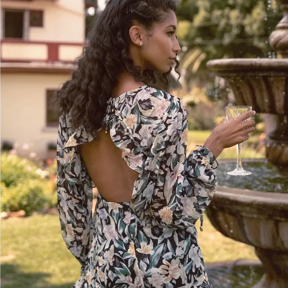 Floral mini dress with open back