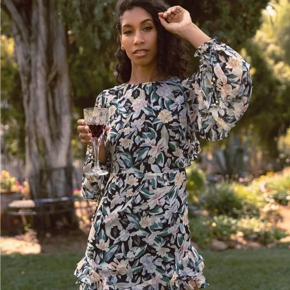 Floral mini dress with open back