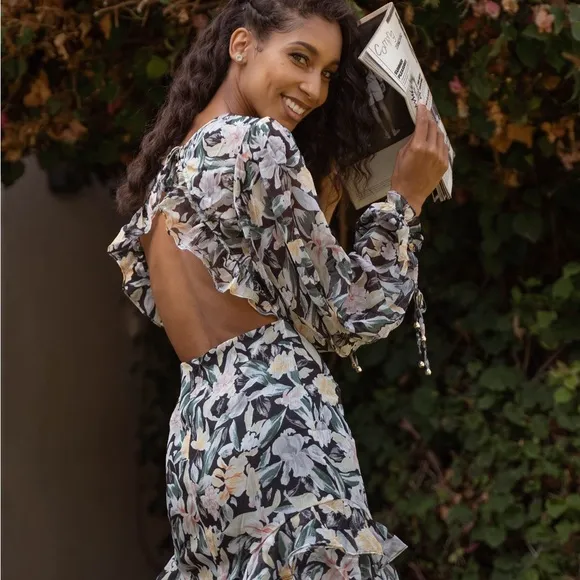 Floral mini dress with open back
