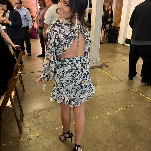Floral mini dress with open back