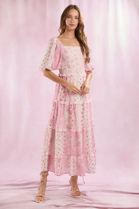 Floral Patchwork Printed Maxi Dress