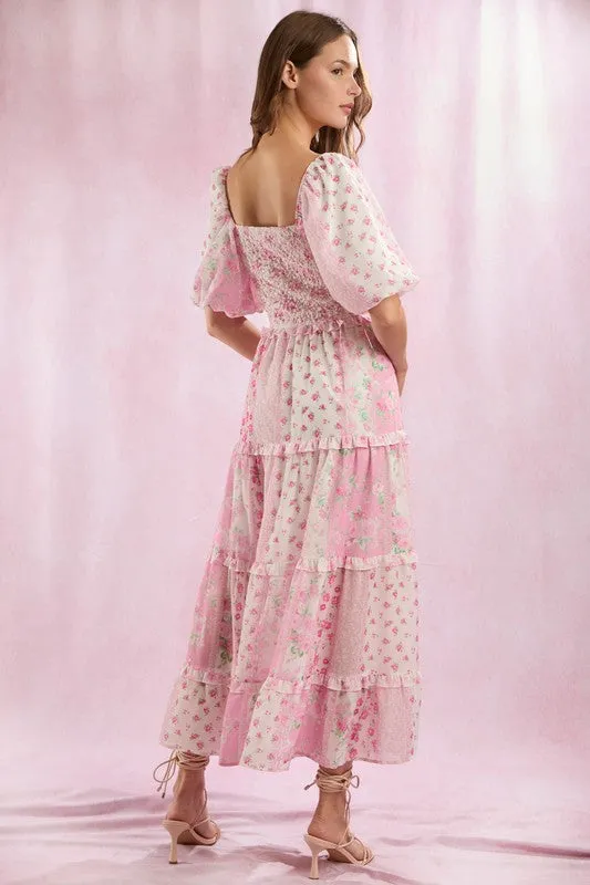 Floral Patchwork Printed Maxi Dress