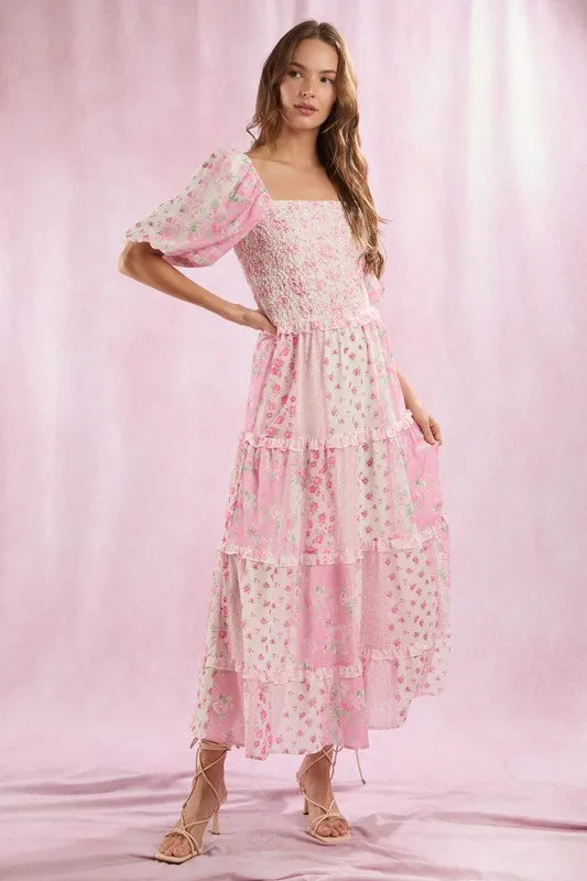 Floral Patchwork Printed Maxi Dress