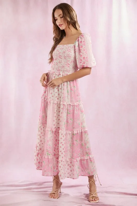 Floral Patchwork Printed Maxi Dress