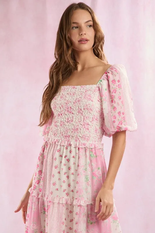 Floral Patchwork Printed Maxi Dress
