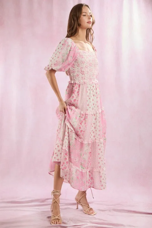 Floral Patchwork Printed Maxi Dress