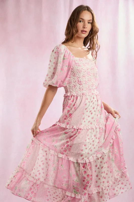 Floral Patchwork Printed Maxi Dress