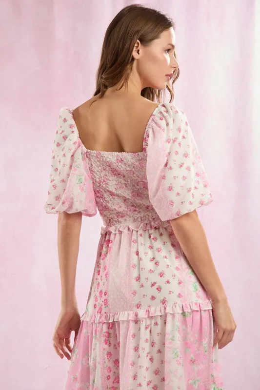 Floral Patchwork Printed Maxi Dress