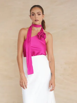 Flower Detailed One Shoulder Satin Top