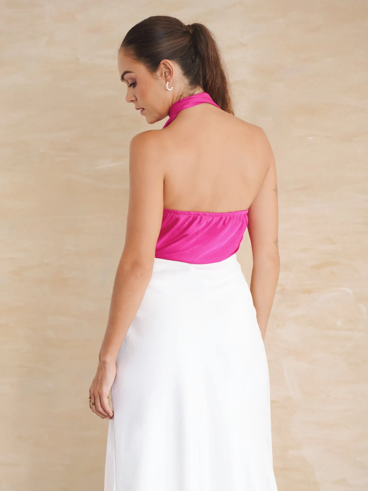 Flower Detailed One Shoulder Satin Top