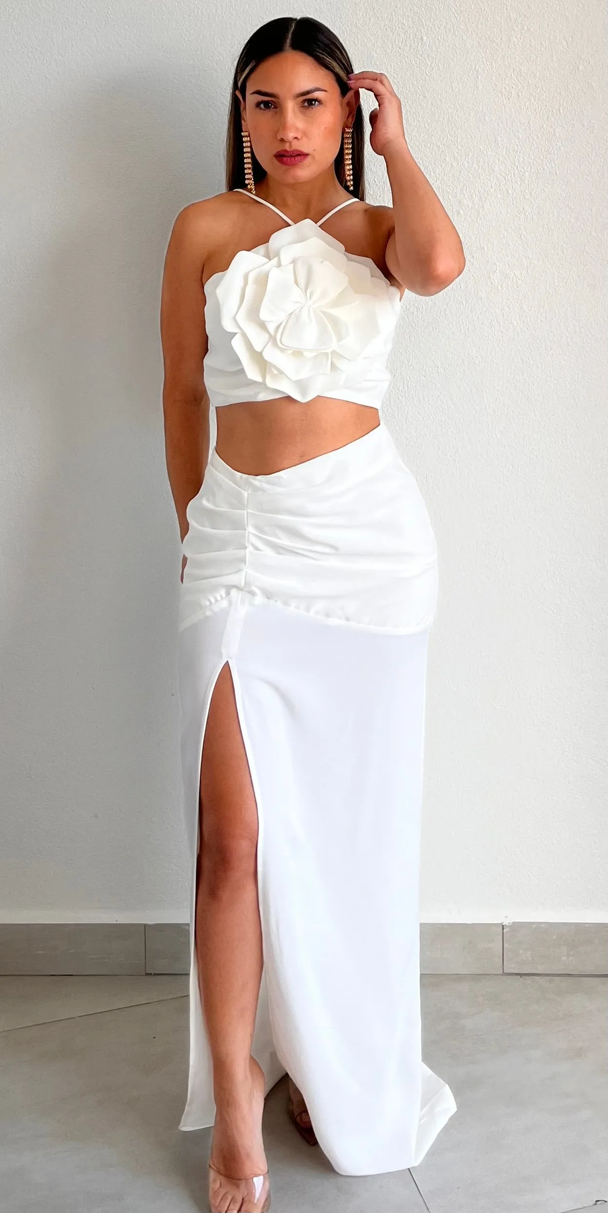 Flower Obsession White Cut-Out Maxi Dress