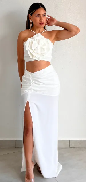 Flower Obsession White Cut-Out Maxi Dress