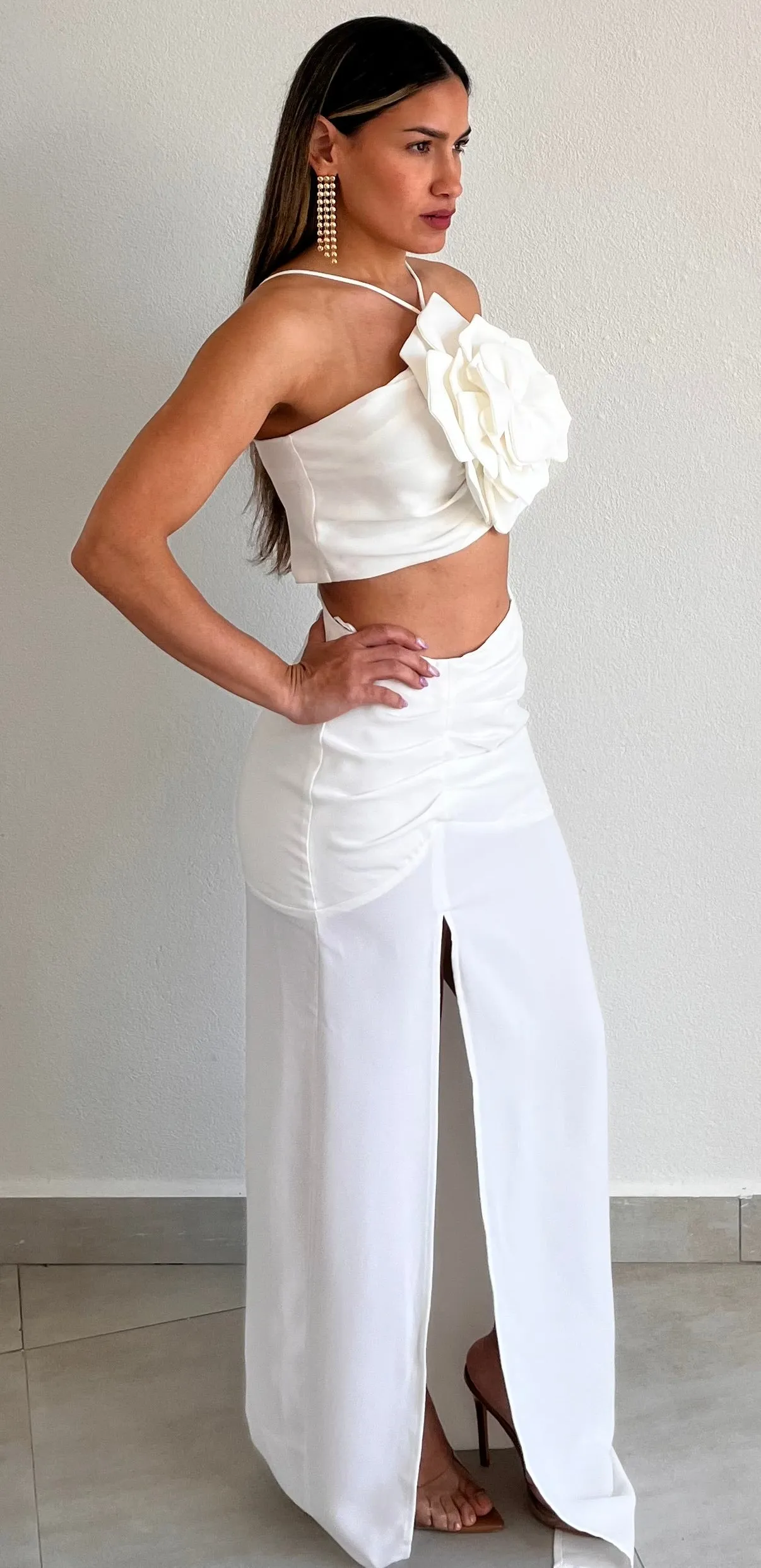Flower Obsession White Cut-Out Maxi Dress