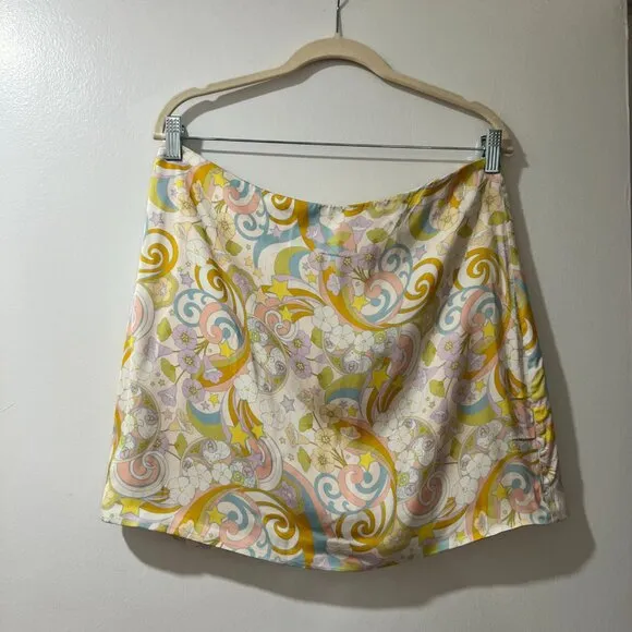 For Love &amp; Lemons AIKO Mini Skirt 🌙✨ Size XL - Retro Swirl Print