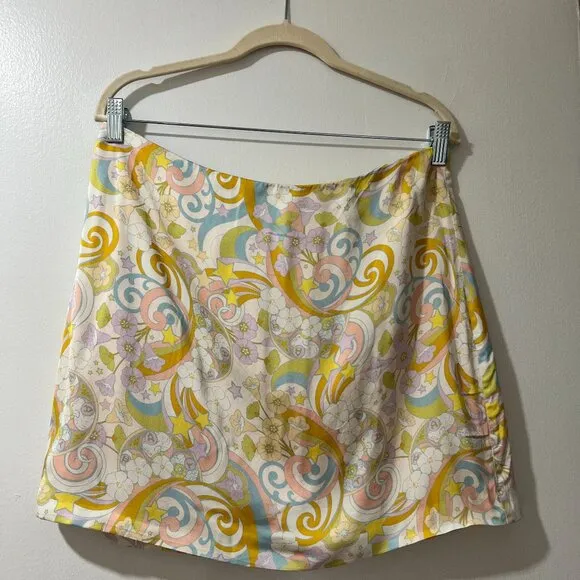 For Love &amp; Lemons AIKO Mini Skirt 🌙✨ Size XL - Retro Swirl Print