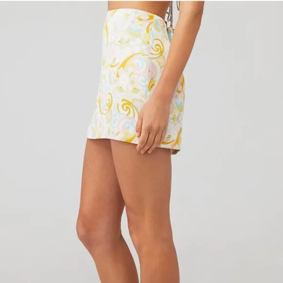 For Love &amp; Lemons AIKO Mini Skirt 🌙✨ Size XL - Retro Swirl Print