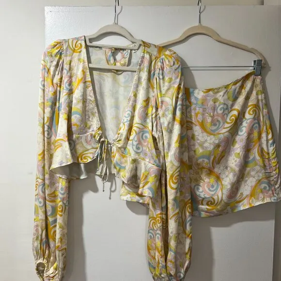 For Love &amp; Lemons AIKO Mini Skirt 🌙✨ Size XL - Retro Swirl Print