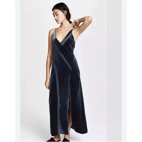 Free People Intimately Women Spliced Velvet Maxi Dress Jade size M