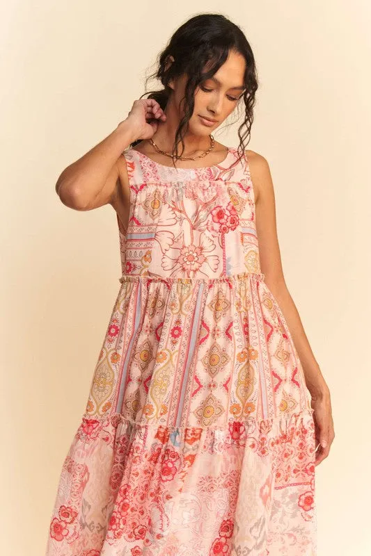 Geo Floral Tiered Maxi Dress