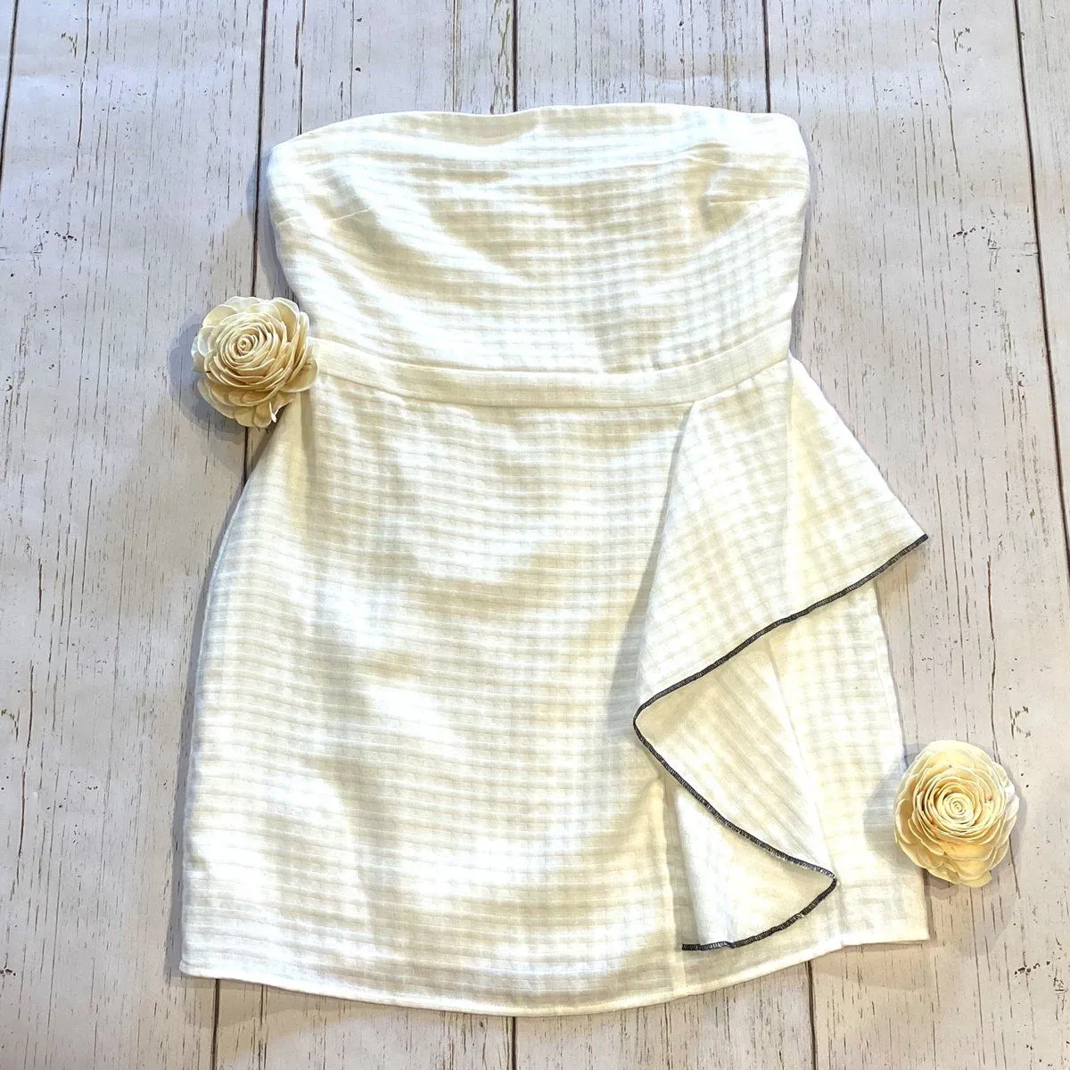 Gingham Ruffle Strapless Dress