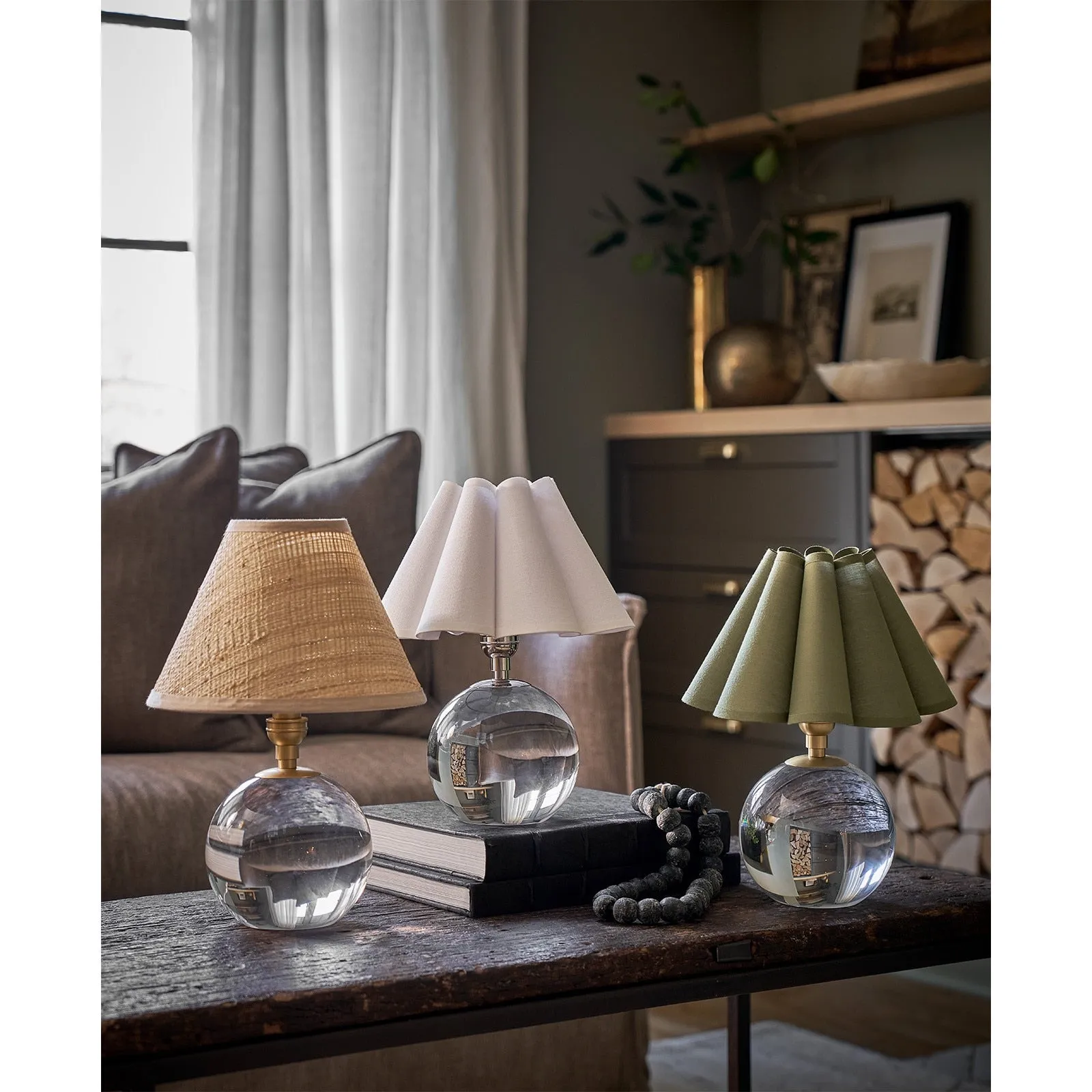 Giorgio Crystal Mini Lamp (Natural Brass with Green Scalloped Shade)