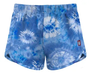 Girls UPF 50  Recycled Poly Printed Swim Trunks | Tie Dye Blue White Flowers