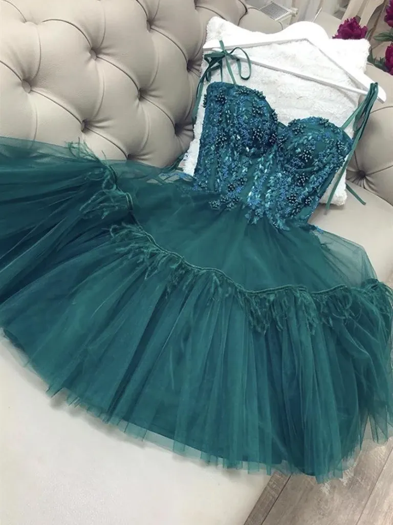 Gorgeous Beaded Green Lace Short  Prom Dresses, Short Green Lace Formal Graduation Homecoming Dresses, Lace Green Cocktail Dresses