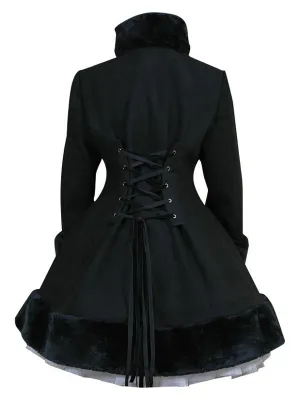 Gothic Lolita Outfits Wool Black Ribbons Hooded Cape With Winter Coat