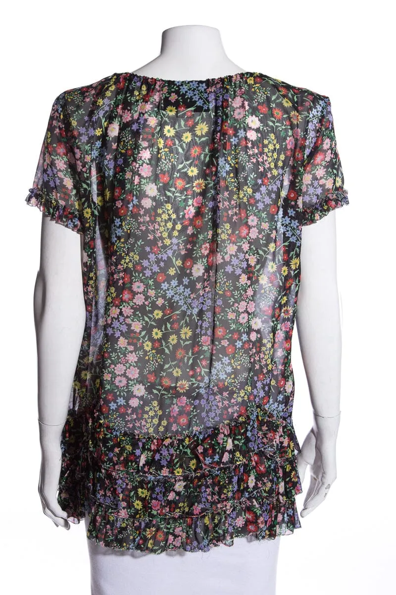 Gucci Black & Multi Floral Blouse SZ 36