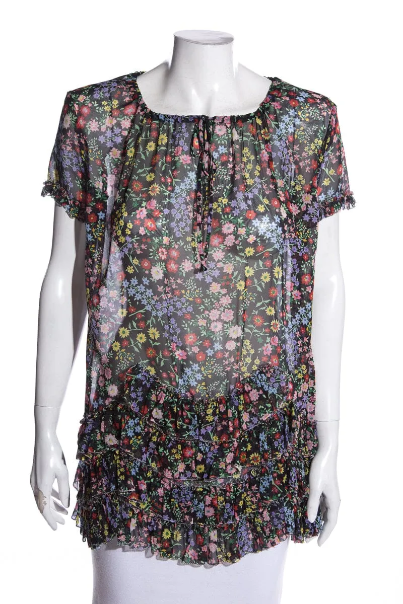 Gucci Black & Multi Floral Blouse SZ 36