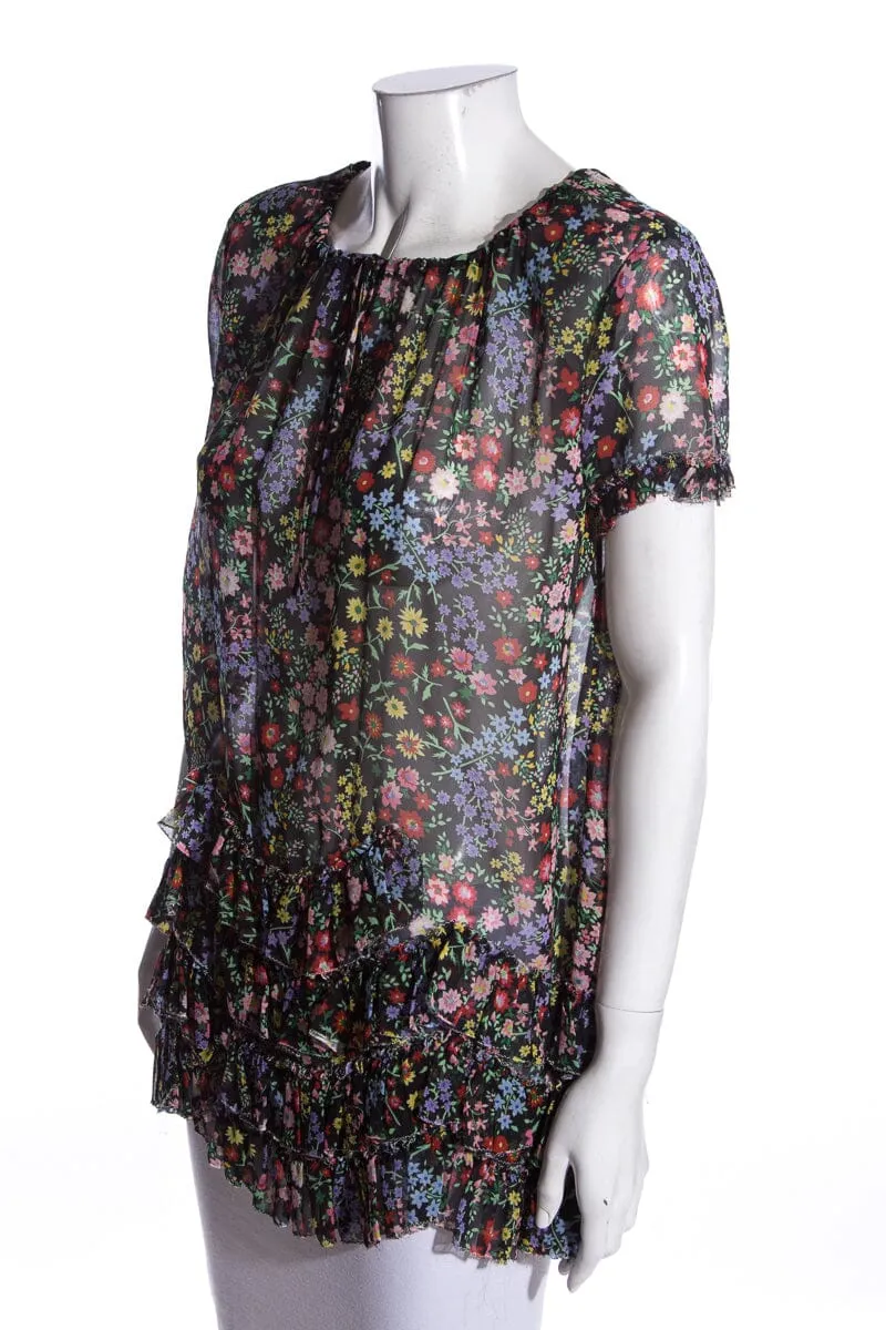 Gucci Black & Multi Floral Blouse SZ 36