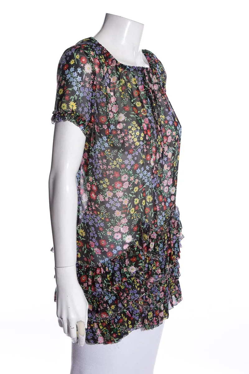 Gucci Black & Multi Floral Blouse SZ 36